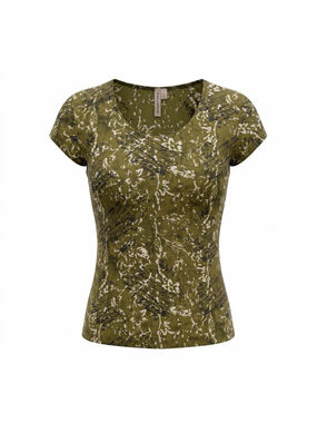 Susan Lawrence Olive Green Stretch Comfort Cap Sleeve Top Women's Small